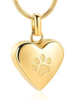 Pet Cremation Jewelry for Ashes - Heart Pendant Urn Necklace, Paw Print Memorial